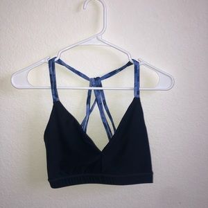 navy blue criss cross back sports bra